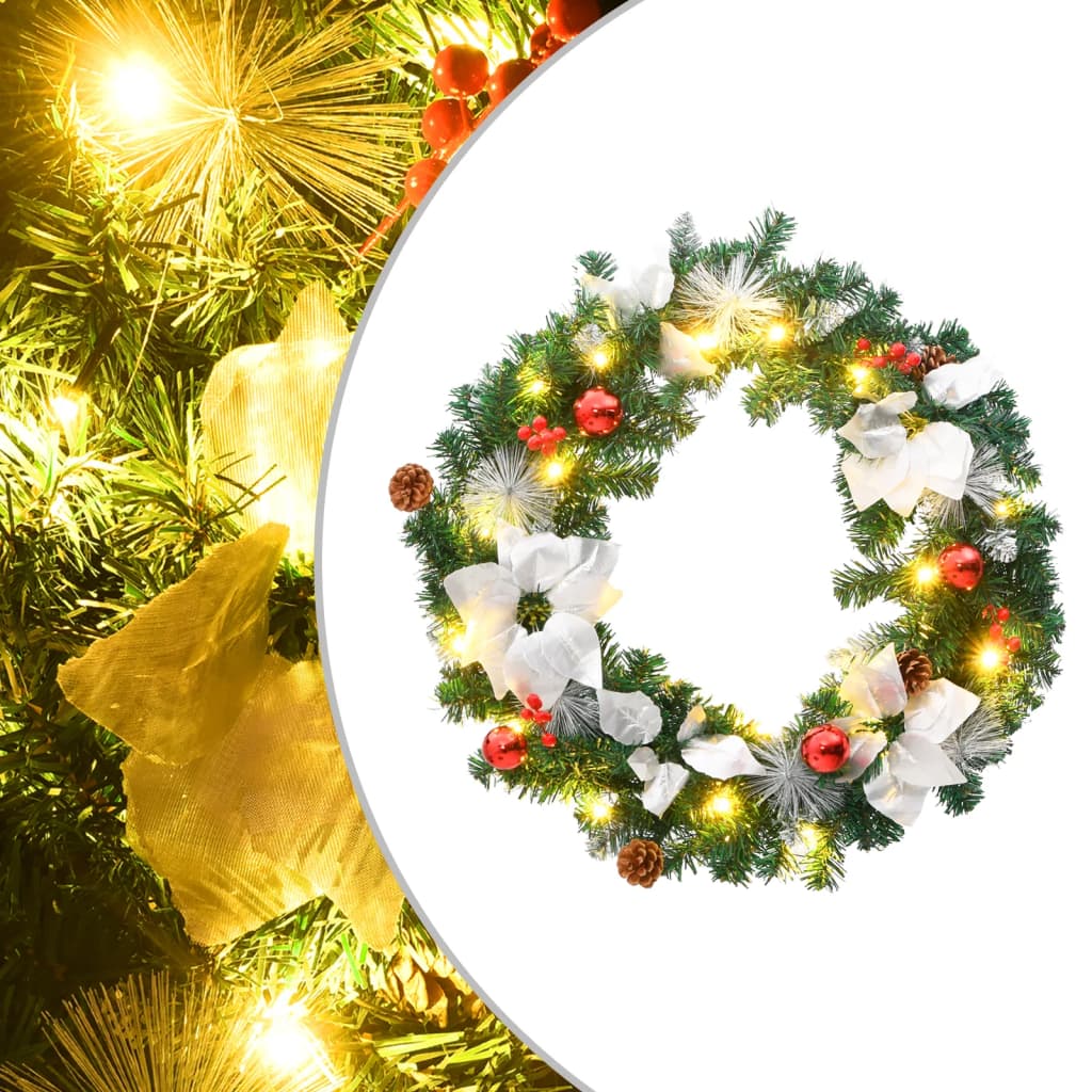 Berkfield Christmas Wreath with LED Lights Green 60 cm PVC