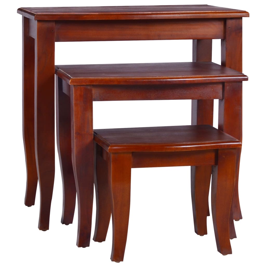 Berkfield Side Tables 3 pcs Classical Brown Solid Mahogany Wood