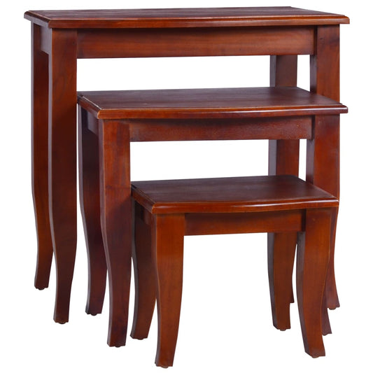 Berkfield Side Tables 3 pcs Classical Brown Solid Mahogany Wood