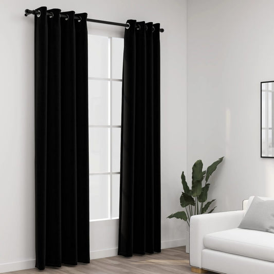 Berkfield Linen-Look Blackout Curtains with Grommets 2pcs Black 140x225cm