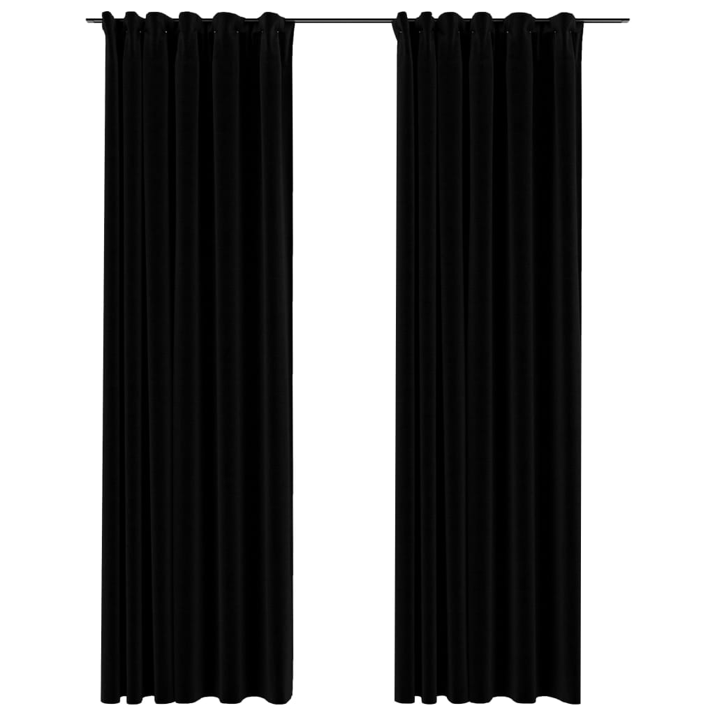 Berkfield Linen-Look Blackout Curtains with Hooks 2 pcs Black 140x225 cm