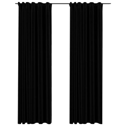 Berkfield Linen-Look Blackout Curtains with Hooks 2 pcs Black 140x225 cm