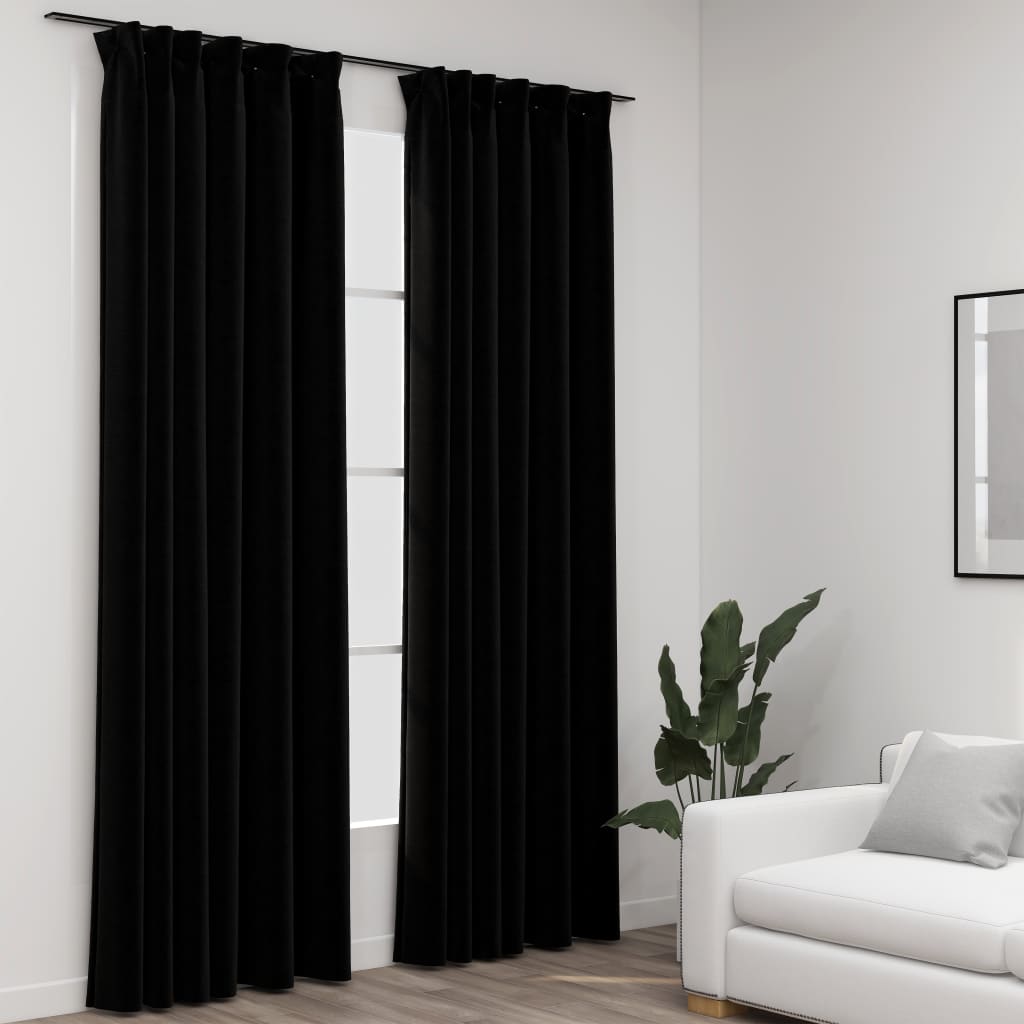 Berkfield Linen-Look Blackout Curtains with Hooks 2 pcs Black 140x225 cm