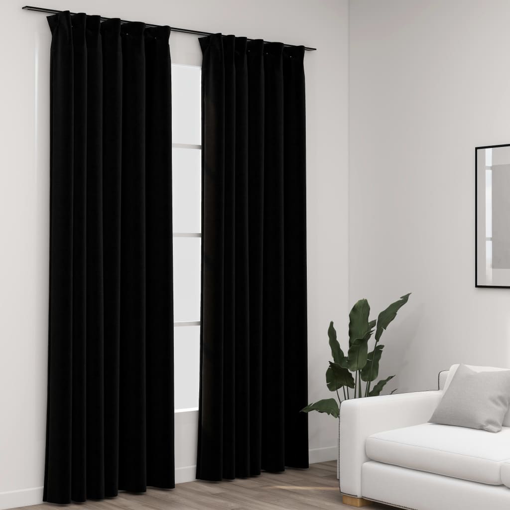 Berkfield Linen-Look Blackout Curtains with Hooks 2 pcs Black 140x245 cm