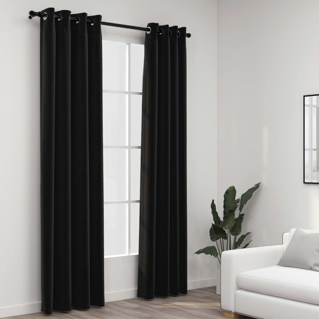 Berkfield Linen-Look Blackout Curtains 2 pcs Anthracite 140x245cm