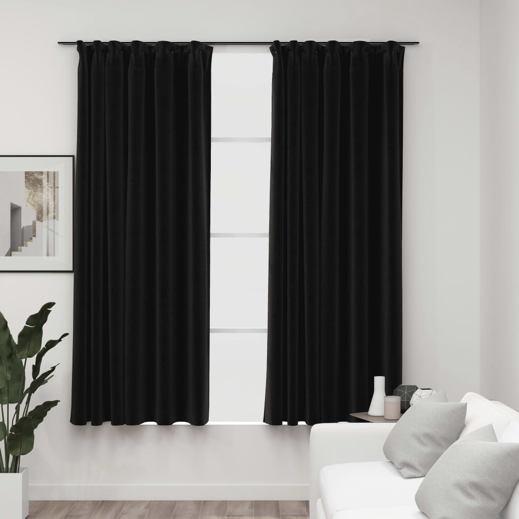 Berkfield Linen-Look Blackout Curtains with Hooks 2 pcs Anthracite 140x175 cm