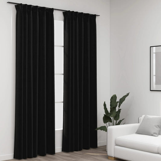 Berkfield Linen-Look Blackout Curtains with Hooks 2 pcs Anthracite 140x225 cm