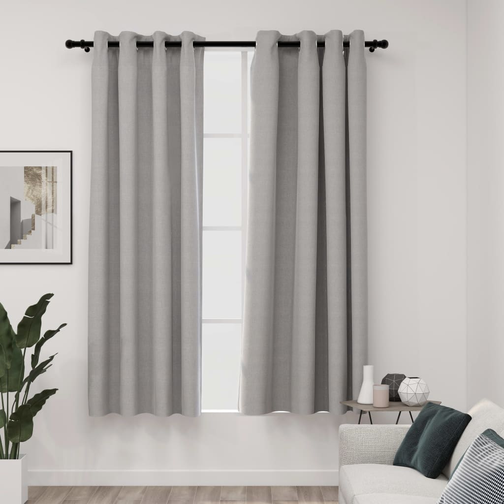 Berkfield Linen-Look Blackout Curtains with Grommets 2pcs Grey 140x175cm