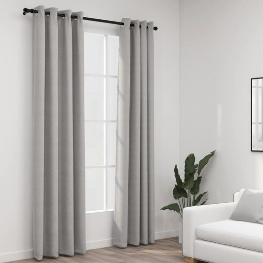 Berkfield Linen-Look Blackout Curtains with Grommets 2pcs Grey 140x225cm