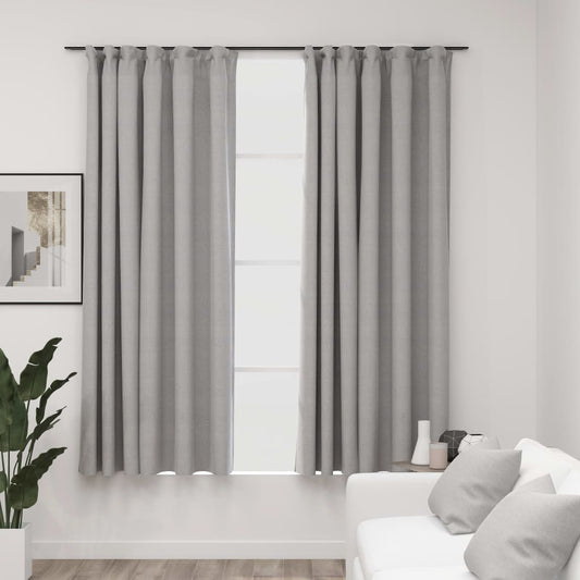 Berkfield Linen-Look Blackout Curtains with Hooks 2 pcs Grey 140x175 cm