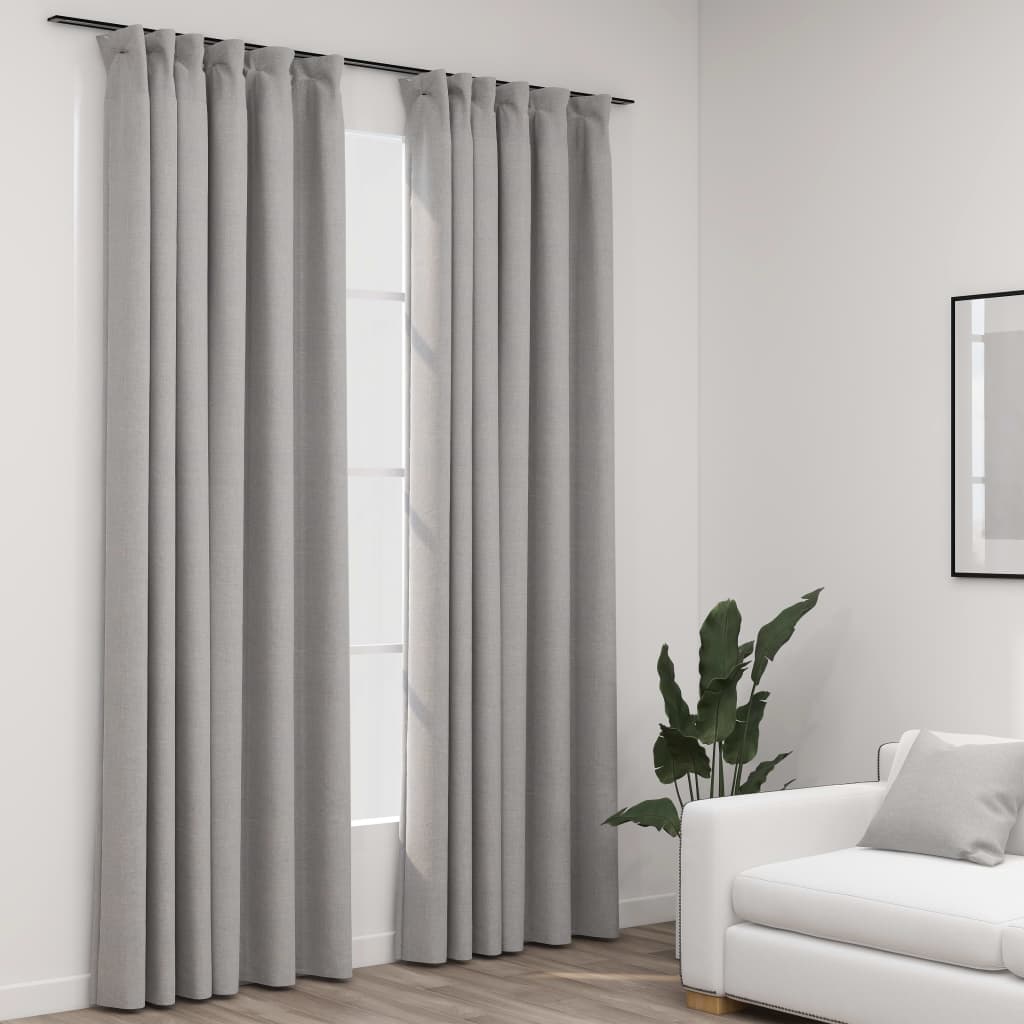 Berkfield Linen-Look Blackout Curtains with Hooks 2 pcs Grey 140x225 cm