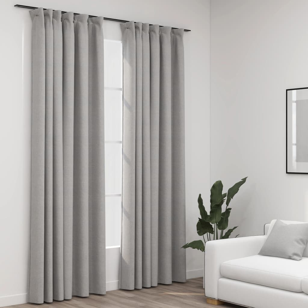 Berkfield Linen-Look Blackout Curtains with Hooks 2 pcs Grey 140x245 cm