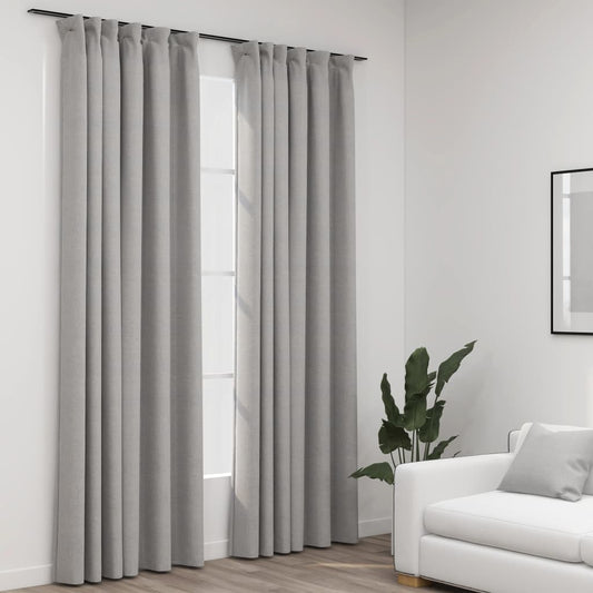 Berkfield Linen-Look Blackout Curtains with Hooks 2 pcs Grey 140x245 cm
