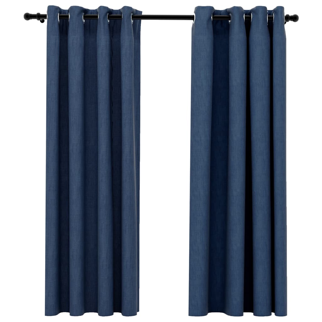 Berkfield Linen-Look Blackout Curtains with Grommets 2 pcs Blue 140x175cm