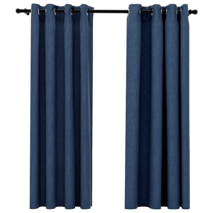 Berkfield Linen-Look Blackout Curtains with Grommets 2 pcs Blue 140x175cm