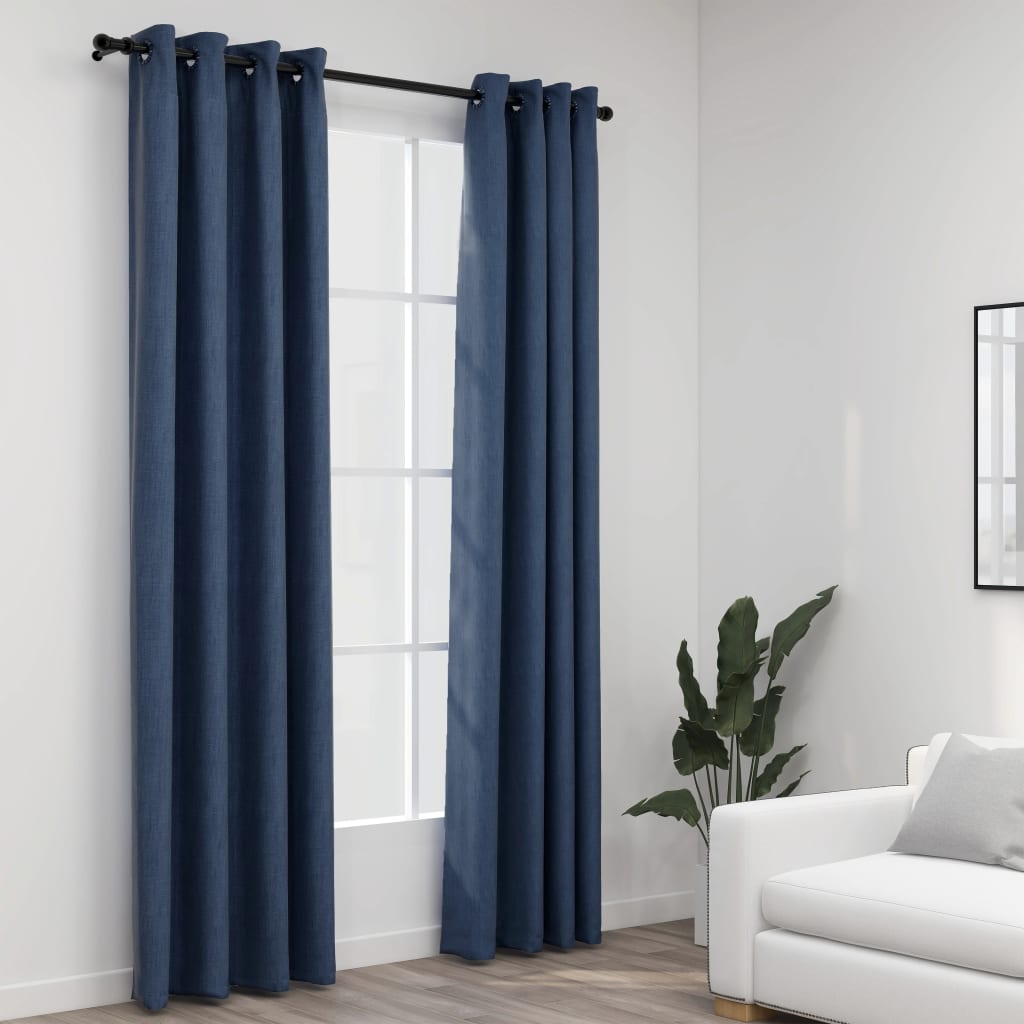 Berkfield Linen-Look Blackout Curtains with Grommets 2 pcs Blue 140x245cm