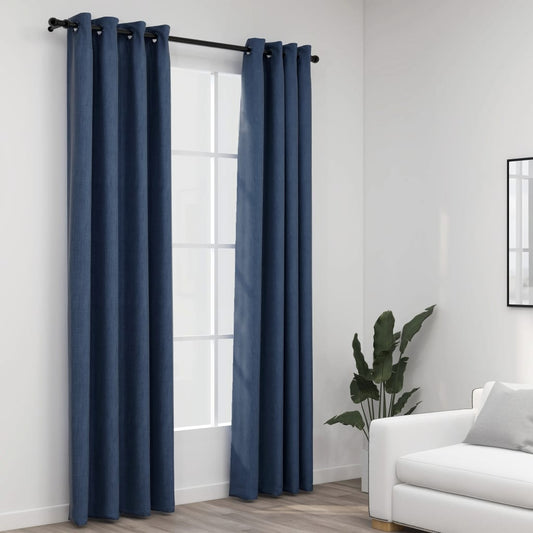 Berkfield Linen-Look Blackout Curtains with Grommets 2 pcs Blue 140x245cm