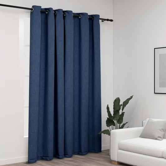 Berkfield Linen-Look Blackout Curtains with Grommets Blue 290x245cm