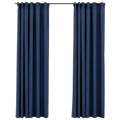 Berkfield Linen-Look Blackout Curtains with Hooks 2 pcs Blue 140x225 cm
