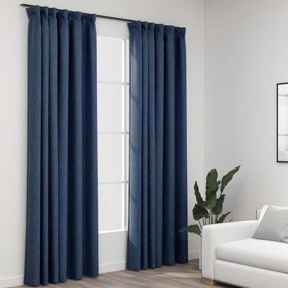 Berkfield Linen-Look Blackout Curtains with Hooks 2 pcs Blue 140x225 cm