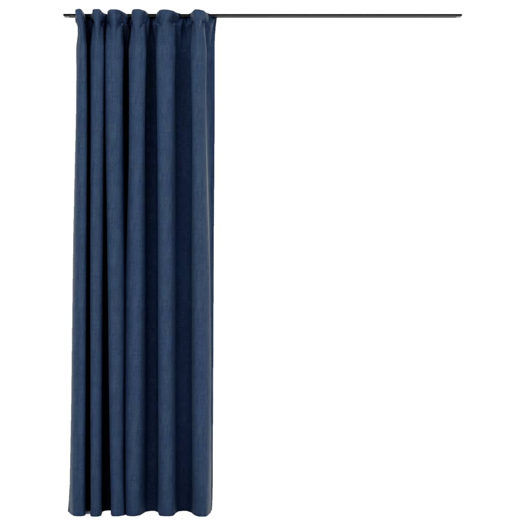 Berkfield Linen-Look Blackout Curtains with Hooks Blue 290x245 cm