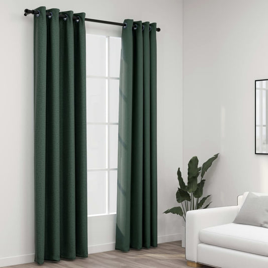 Berkfield Linen-Look Blackout Curtains with Grommets 2pcs Green 140x245cm