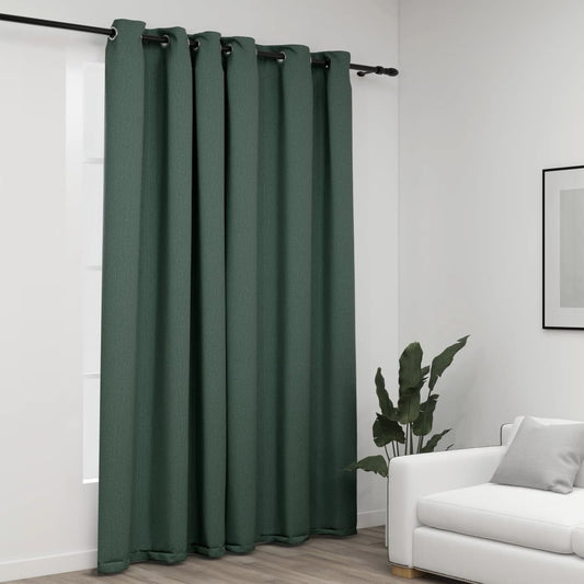 Berkfield Linen-Look Blackout Curtains with Grommets Green 290x245cm