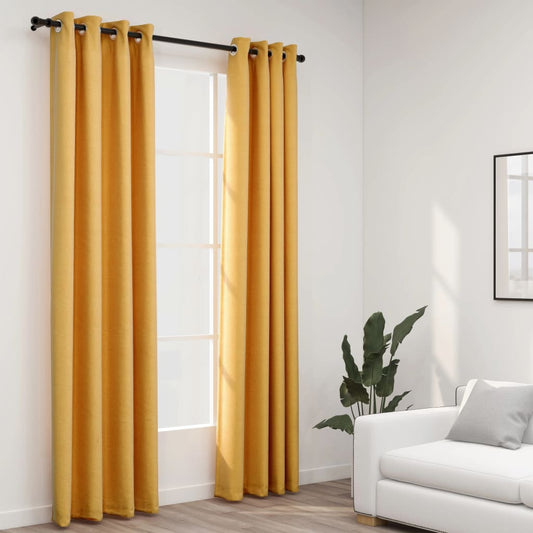 Berkfield Linen-Look Blackout Curtains with Grommets 2pcs Yellow 140x245cm