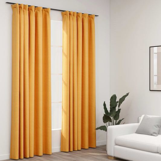 Berkfield Linen-Look Blackout Curtains with Hooks 2 pcs Yellow 140x245 cm