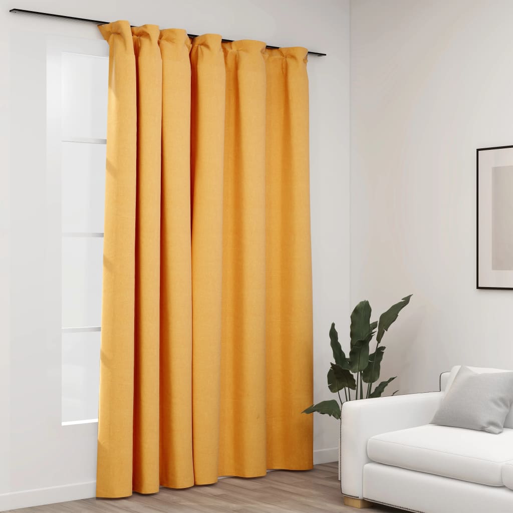 Berkfield Linen-Look Blackout Curtain with Hooks Yellow 290x245 cm