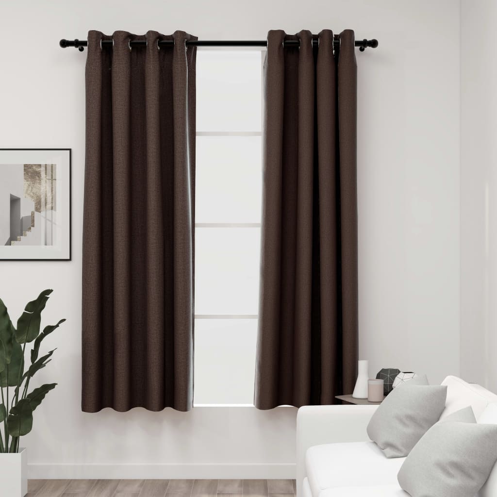Berkfield Linen-Look Blackout Curtains with Grommets 2pcs Taupe 140x175cm