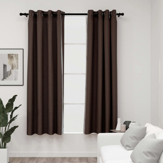Berkfield Linen-Look Blackout Curtains with Grommets 2pcs Taupe 140x175cm