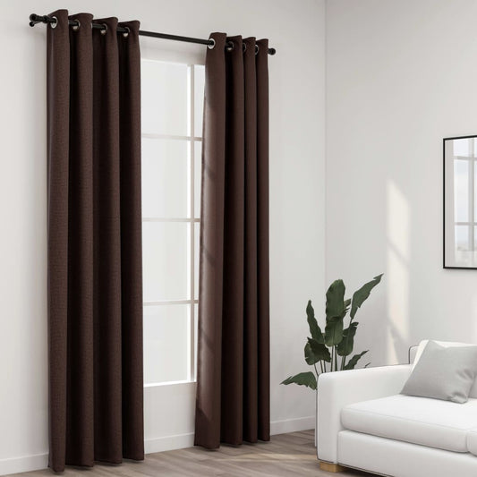 Berkfield Linen-Look Blackout Curtains with Grommets 2pcs Taupe 140x225cm