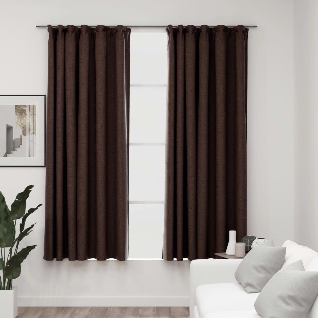 Berkfield Linen-Look Blackout Curtains with Hooks 2 pcs Taupe 140x175 cm