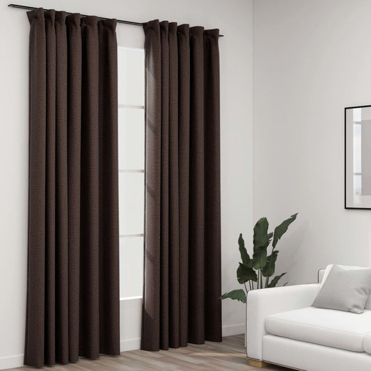 Berkfield Linen-Look Blackout Curtains with Hooks 2 pcs Taupe 140x225 cm