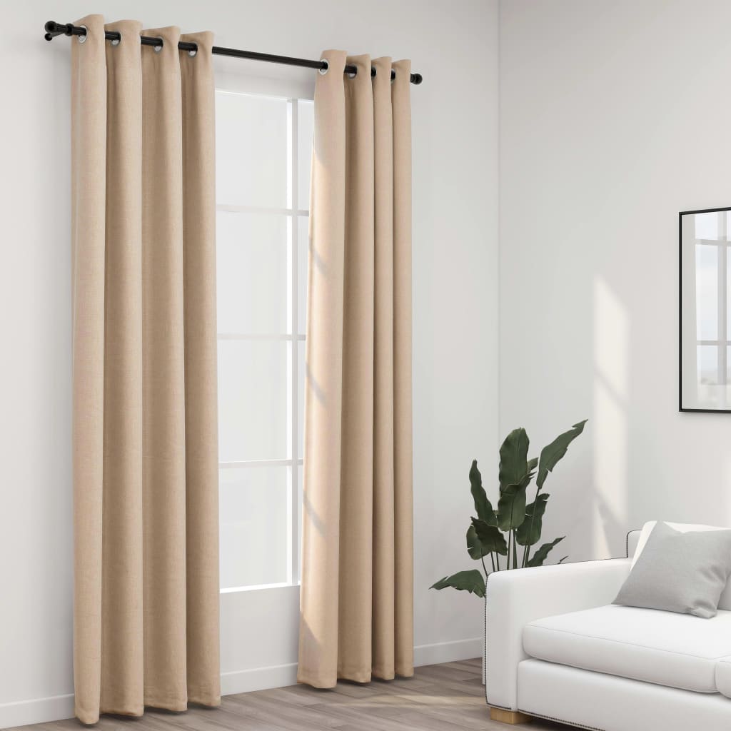 Berkfield Linen-Look Blackout Curtains with Grommets 2pcs Beige 140x225cm