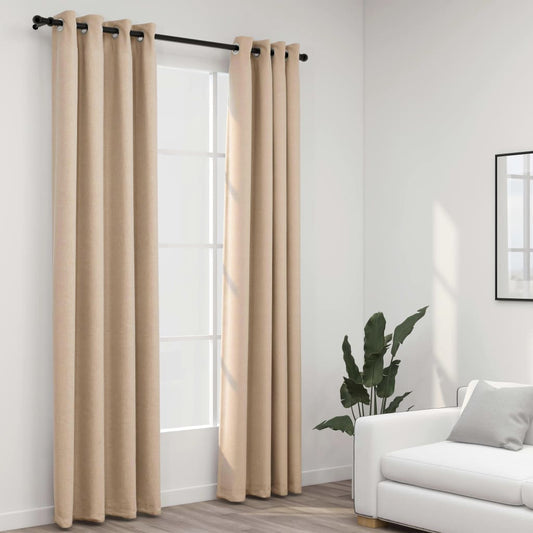 Berkfield Linen-Look Blackout Curtains with Grommets 2pcs Beige 140x225cm