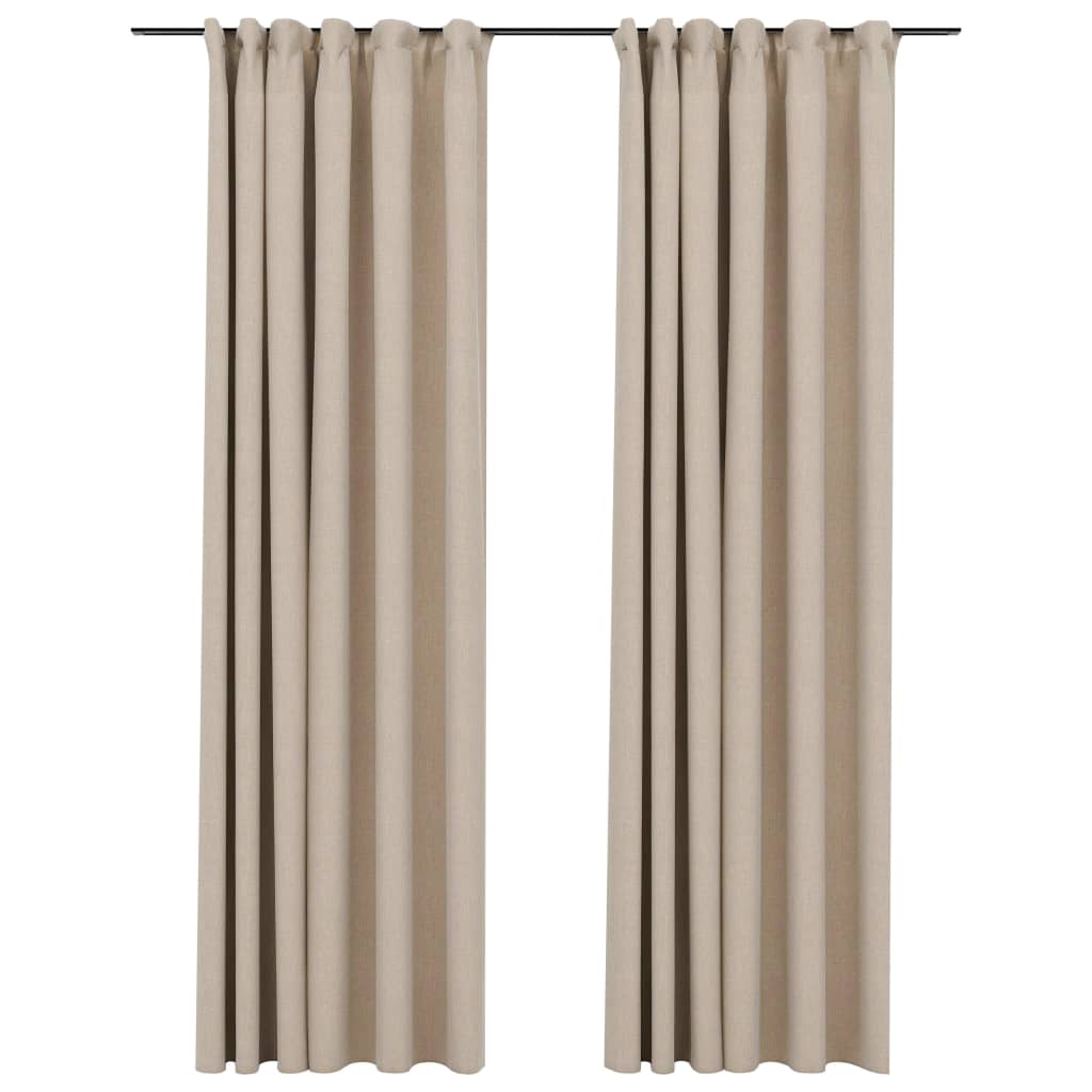 Berkfield Linen-Look Blackout Curtains with Hooks 2 pcs Beige 140x225 cm