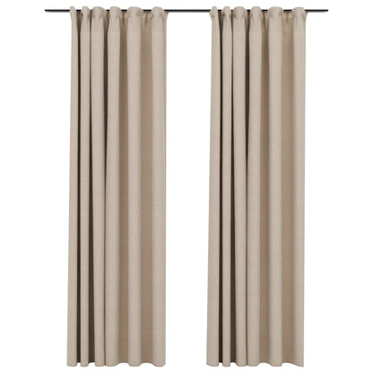 Berkfield Linen-Look Blackout Curtains with Hooks 2 pcs Beige 140x225 cm