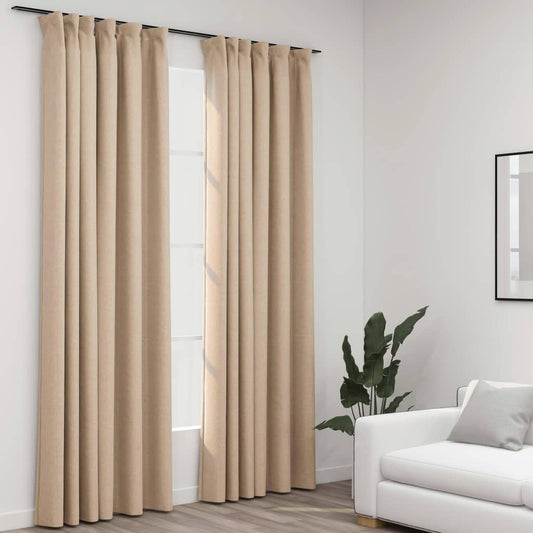 Berkfield Linen-Look Blackout Curtains with Hooks 2 pcs Beige 140x225 cm