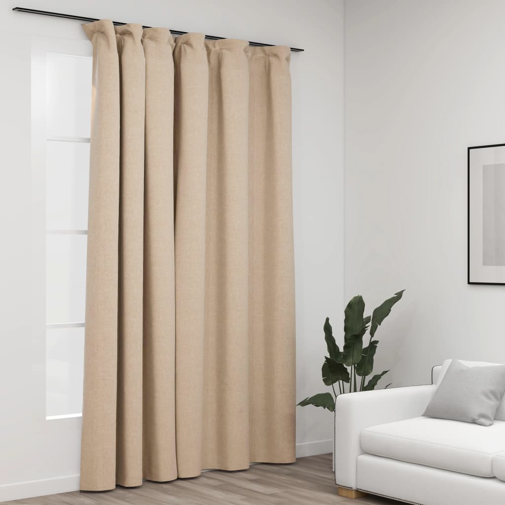 Berkfield Linen-Look Blackout Curtain with Hooks Beige 290x245 cm