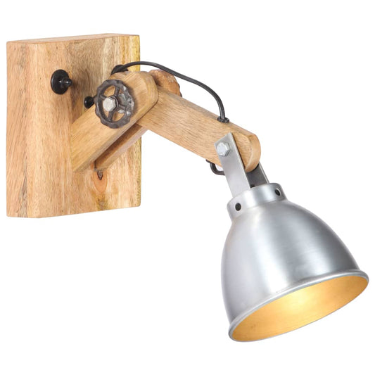 Berkfield Wall Lamp E27 Silver Solid Mango Wood and Iron