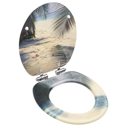 Berkfield WC Toilet Seat with Soft Close Lid MDF Beach Design
