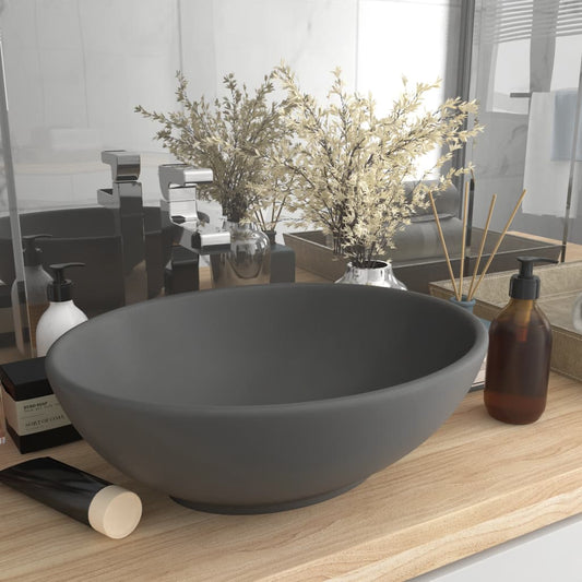 Berkfield Luxury Basin Oval-shaped Matt Dark Grey 40x33 cm Ceramic