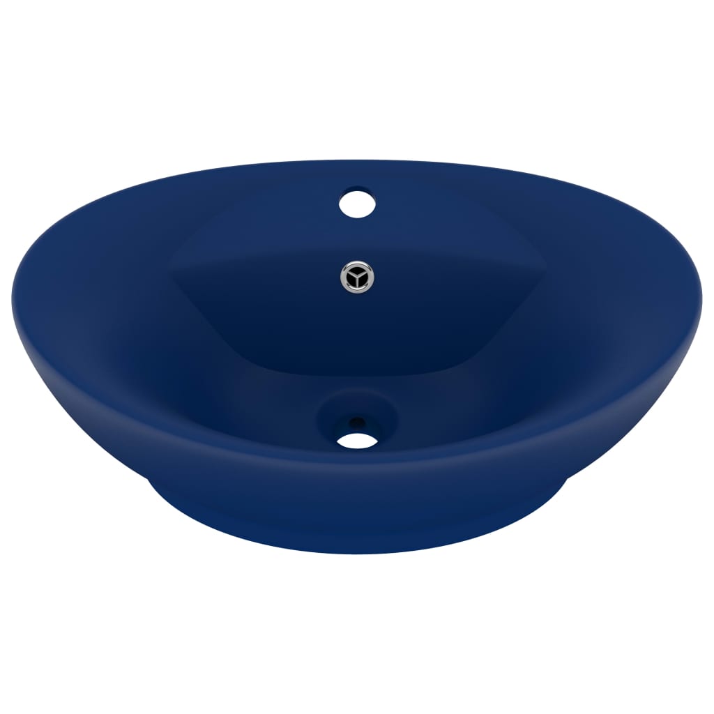 Berkfield Luxury Basin Overflow Oval Matt Dark Blue 58.5x39 cm Ceramic