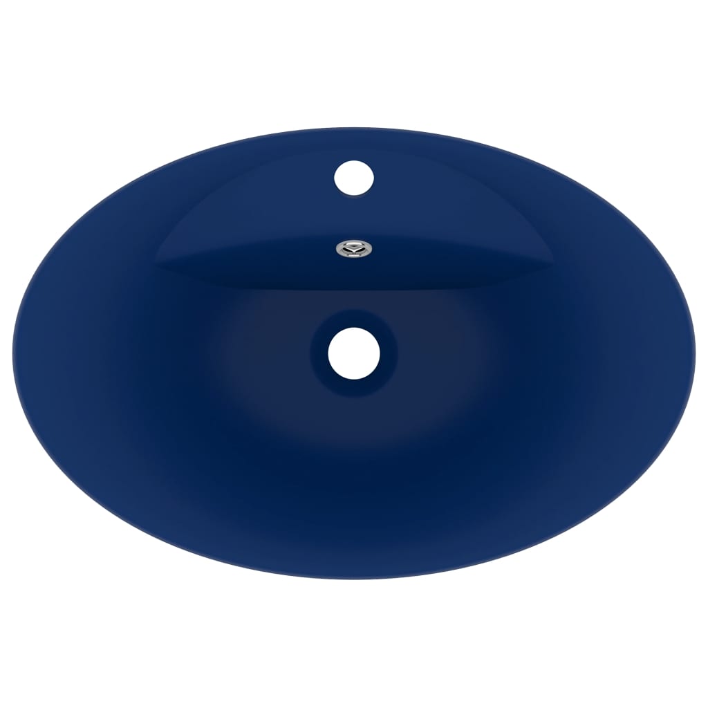 Berkfield Luxury Basin Overflow Oval Matt Dark Blue 58.5x39 cm Ceramic