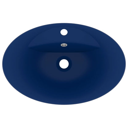 Berkfield Luxury Basin Overflow Oval Matt Dark Blue 58.5x39 cm Ceramic