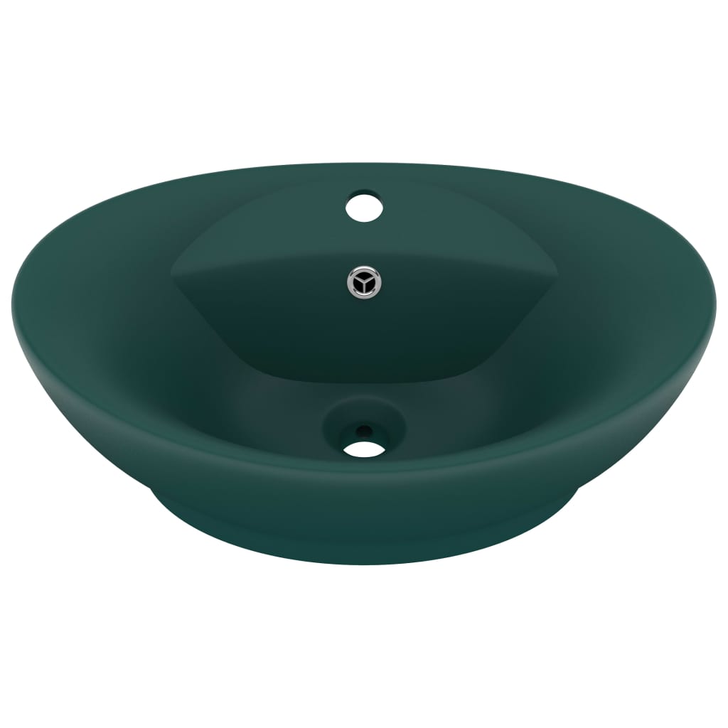 Berkfield Luxury Basin Overflow Oval Matt Dark Green 58.5x39 cm Ceramic