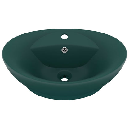 Berkfield Luxury Basin Overflow Oval Matt Dark Green 58.5x39 cm Ceramic