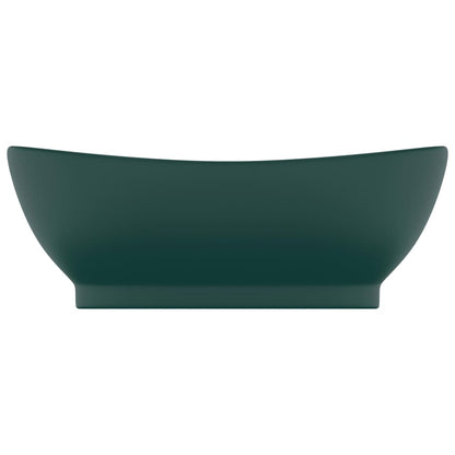 Berkfield Luxury Basin Overflow Oval Matt Dark Green 58.5x39 cm Ceramic